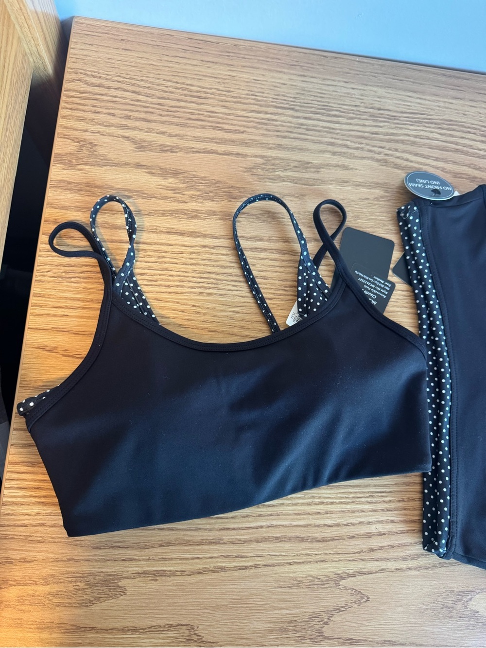 Black Polka-Trim Bra and leggings SET - Women's